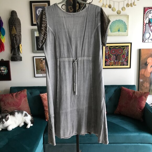 RAYA SUN size XL Gray Embroidered Animal Print Accent Dress Boho Festival - Picture 4 of 5